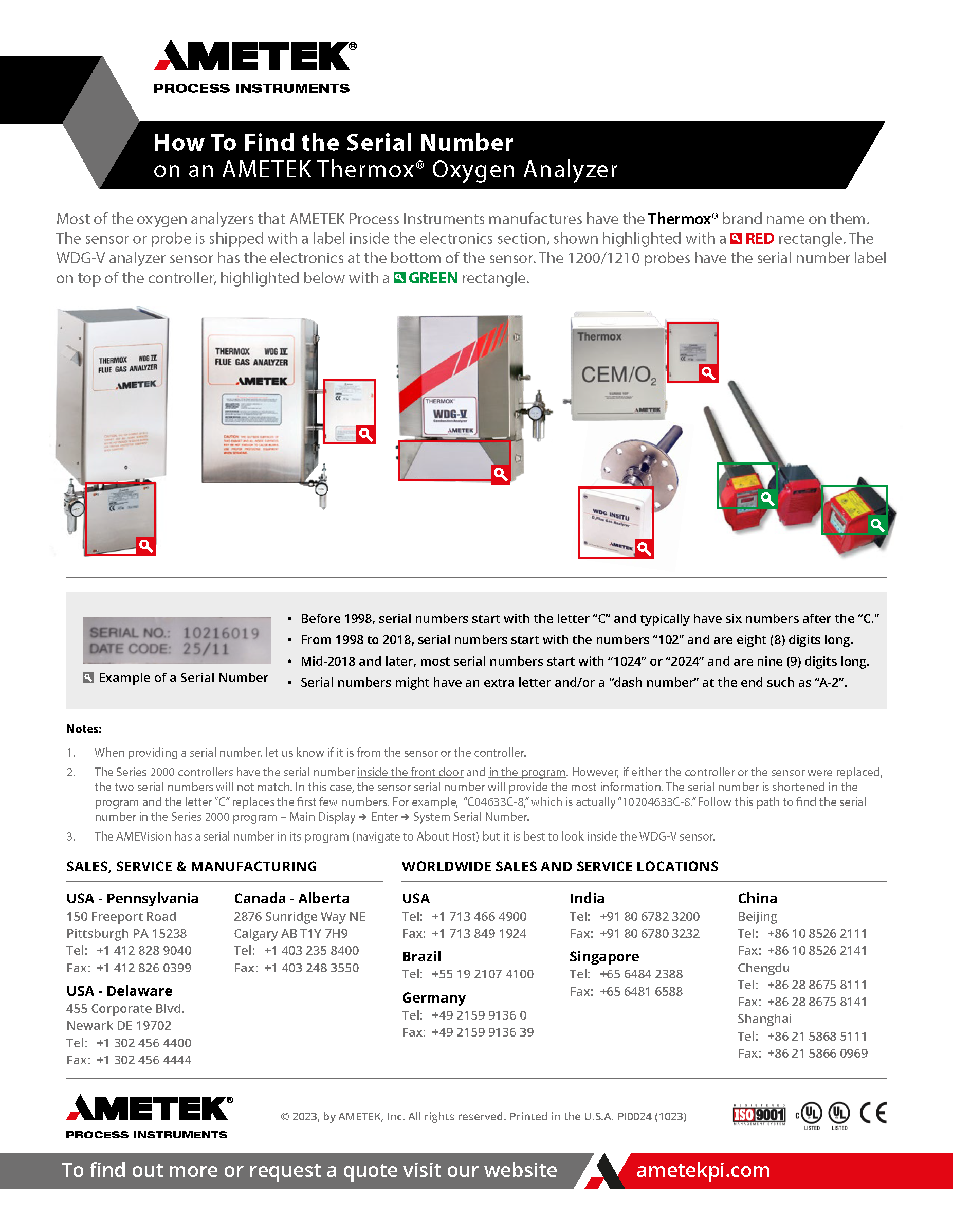 How to Find the Serial Number on an AMETEK Thermox® Oxygen Analyzer